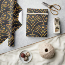Elegantes Schwarzes Gold Scallop Muster Art Deco