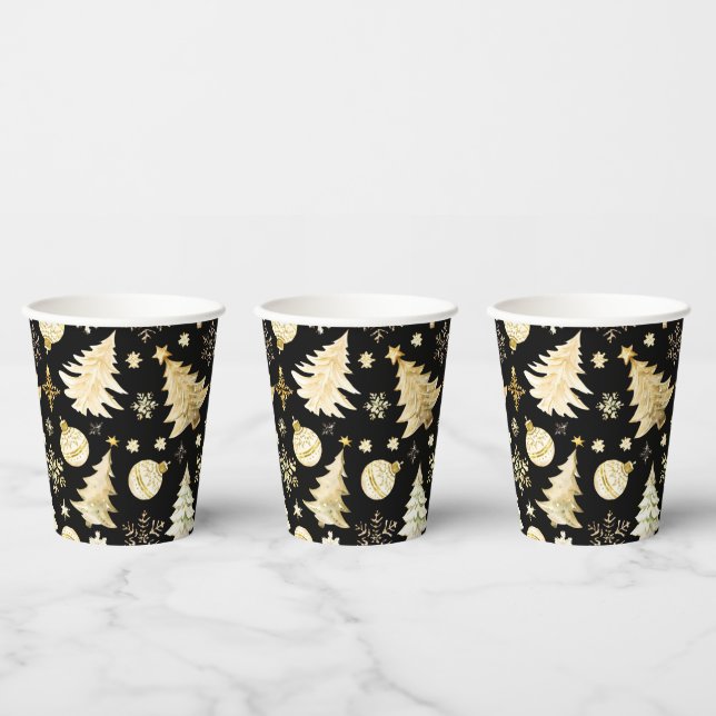Elegantes Schwarzes Gold Schneeflocken Pappbecher (Multi)