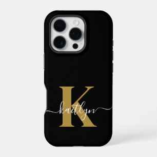 Elegantes schwarzes Gold-Schriftmonogramm iPhone 16 Pro Hülle