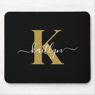 Elegantes schwarzes Gold-Schriftmonogramm Mousepad
