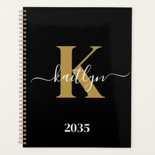 Elegantes schwarzes Gold-Schriftmonogramm Planer