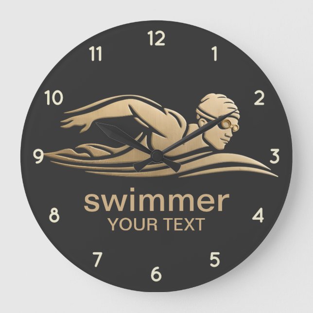 Elegantes Schwarzes Gold Schwimmbad Wasser Große Wanduhr (Vorderseite)