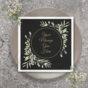 Elegantes Schwarzes Gold Script Watercolor Grüne Serviette