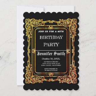 Elegantes schwarzes Gold Vintag 40. Geburtstagsfei Einladung