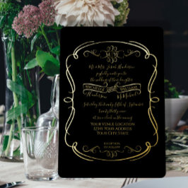 Elegantes Schwarzes Gold Vintages Bild Hochzeit Folieneinladung