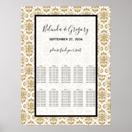 Elegantes Schwarzes Gold Vintages Seating Chart Poster