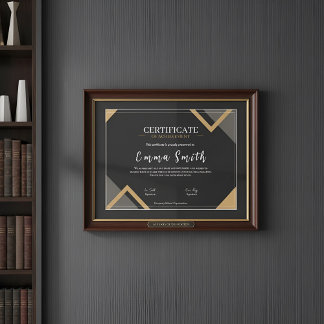 Elegantes schwarzes Gold-Zertifikat der Leistung D
