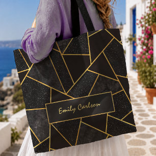 Elegantes, schwarzes, goldenes, abstraktes geometr tasche