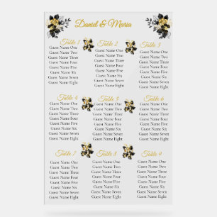 Elegantes schwarzes goldenes Blumen-Acrylsitzplan Acrylschild
