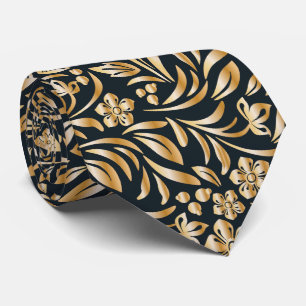 elegantes schwarzes goldenes Blumenfliesenmuster Krawatte
