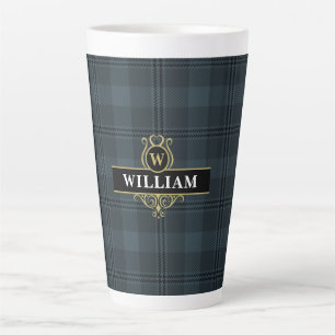 Elegantes schwarzes goldenes Fensterplaid-Monogram Milchtasse