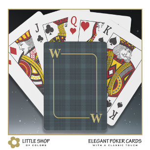 Elegantes schwarzes goldenes Fensterplaid-Monogram Spielkarten
