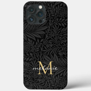 Elegantes schwarzes goldenes florales Schriftmonog Case-Mate iPhone Hülle