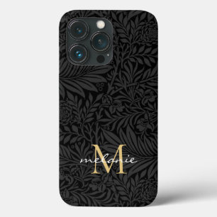Elegantes schwarzes goldenes florales Schriftmonog Case-Mate iPhone Hülle