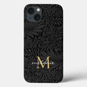 Elegantes schwarzes goldenes florales Schriftmonog Case-Mate iPhone Hülle