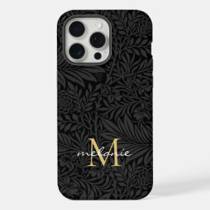 Elegantes schwarzes goldenes florales Schriftmonog iPhone 15 Pro Max Hülle