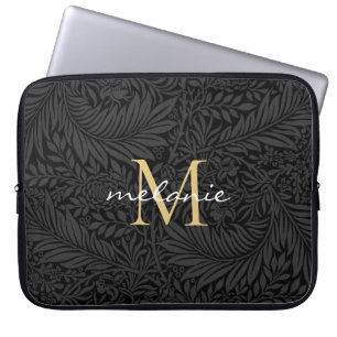 Elegantes schwarzes goldenes florales Schriftmonog Laptopschutzhülle