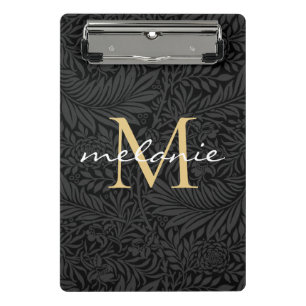 Elegantes schwarzes goldenes florales Schriftmonog Mini Klemmbrett