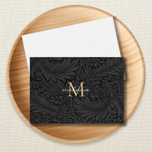Elegantes schwarzes goldenes florales Schriftmonog Mitteilungskarte