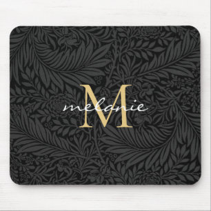 Elegantes schwarzes goldenes florales Schriftmonog Mousepad