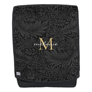 Elegantes schwarzes goldenes florales Schriftmonog Rucksack