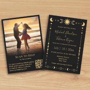 elegantes schwarzes goldenes mystisches Foto qr Einladung