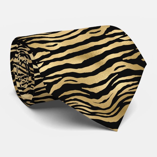 elegantes, schwarzes goldenes Tigermuster gekachel Krawatte (Gerollt)