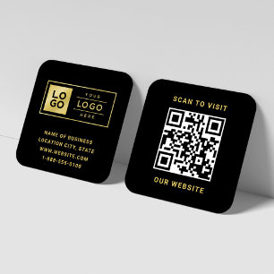 Elegantes schwarzes Goldfolien-Logo QR-Website Quadratische Visitenkarte