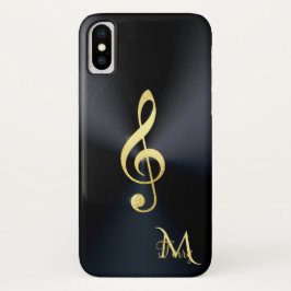Elegantes schwarzes Goldmusikclef-Monogramm iPhone X Hülle