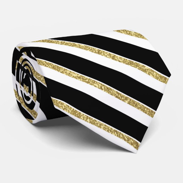 elegantes schwarzes Goldweiße Krawatte (Gerollt)