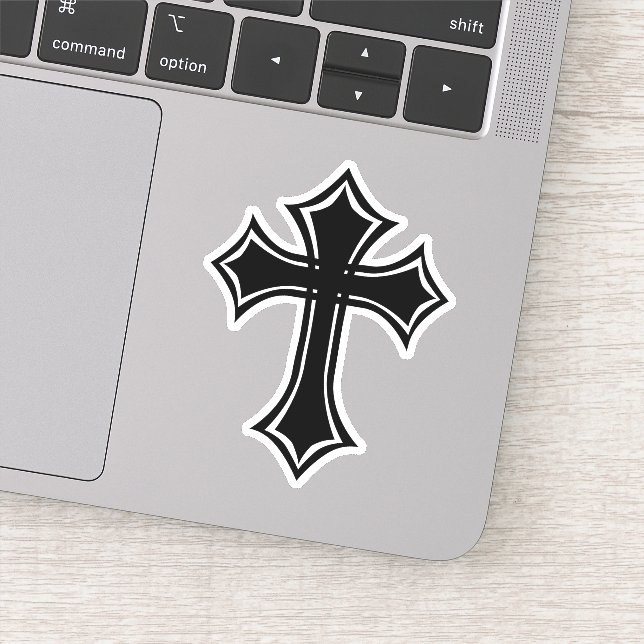 Elegantes Schwarzes Gotisches Kreuz Aufkleber (Detail)