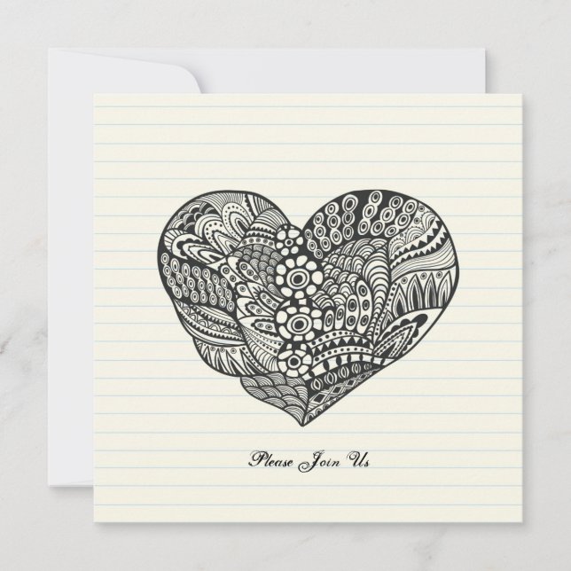 Elegantes Schwarzes Herz Einladung (Vorderseite)
