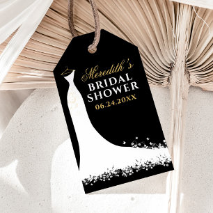 Elegantes schwarzes Hochzeitskleid mit goldenem Br Geschenkanhänger