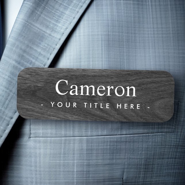 Elegantes schwarzes Holzkorn - Vorname Namensschild (Elegant black wood grain look first name title name tag)