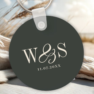 Elegantes schwarzes initiales Hochzeitspaar Schlüsselanhänger