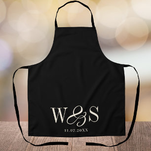 Elegantes schwarzes initiales Hochzeitspaar Schürze