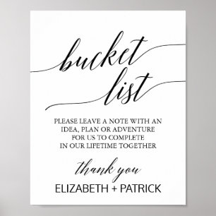 Elegantes schwarzes Kalligrafie-Bucket-List-Schild Poster