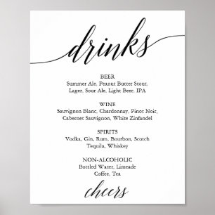 Elegantes schwarzes Kalligrafie-Getränkekarten-Sch Poster