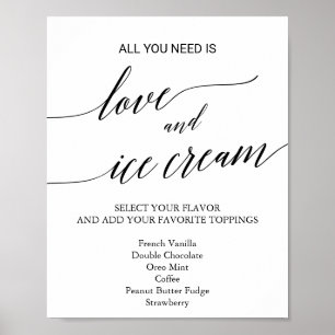 Elegantes schwarzes Kalligrafie-Hochzeits-Eiscreme Poster