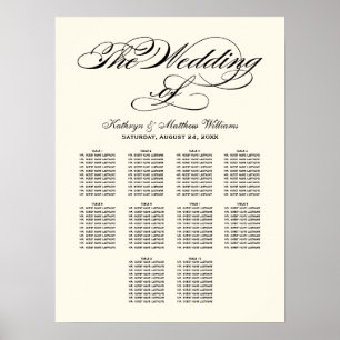 Elegantes schwarzes Kalligrafie-Hochzeitssitzplan Poster