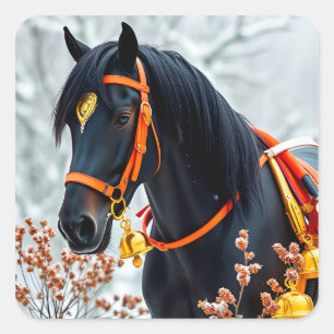 Elegantes schwarzes Kastanienpferd Quadratischer Aufkleber