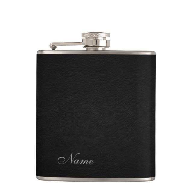 Elegantes schwarzes Leder personalisiert aussehen Flachmann (Vorderseite)