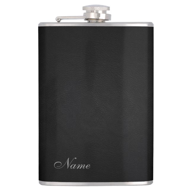 Elegantes schwarzes Leder personalisiert aussehen Flachmann (Vorderseite)