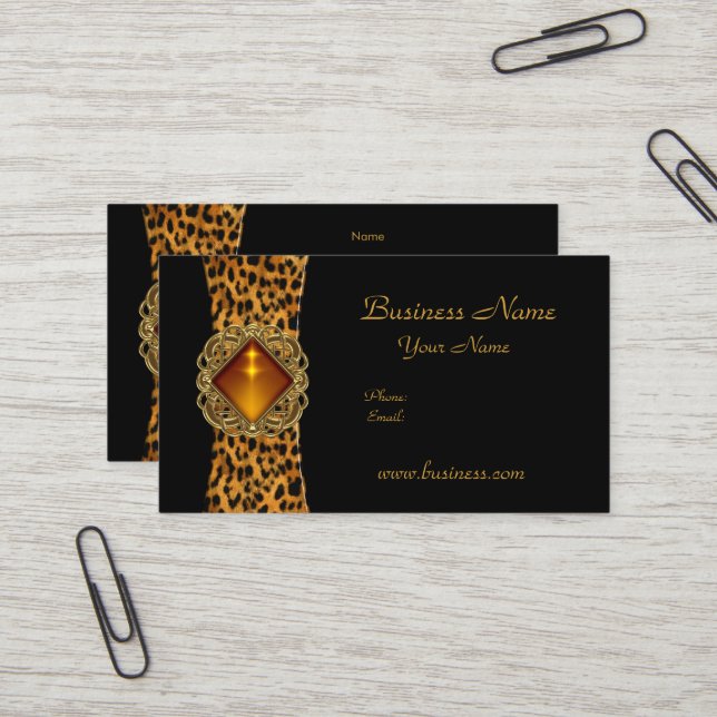 Elegantes schwarzes Leopardentier Jewel Visitenkarte (Vorderseite/Rückseite Beispiel)