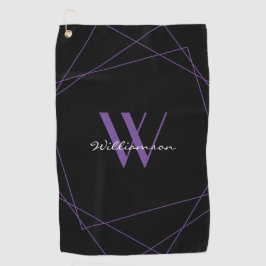 Elegantes Schwarzes Lila Monogramm Namensschild Golfhandtuch