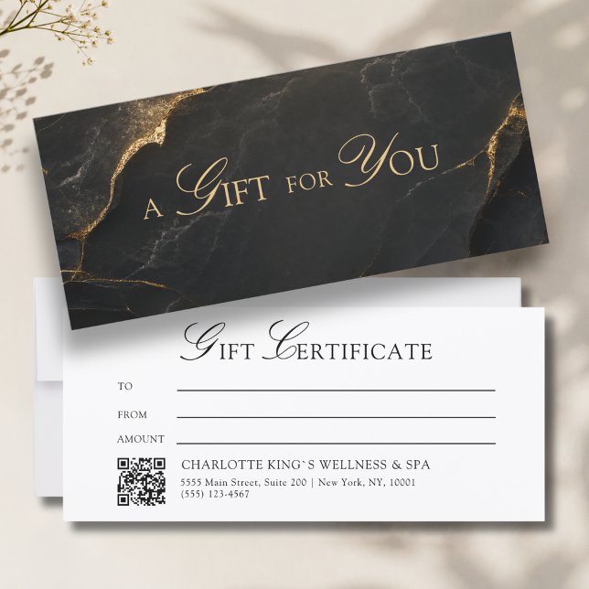 Elegantes schwarzes Marmor-QR-Code-Geschenkgutsche (A Gift for You! Black Gold Marble QR Code)