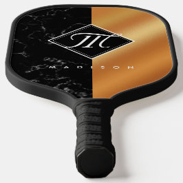 Elegantes Schwarzes Marmor- und Kupferfoilskriptmo Pickleball Schläger