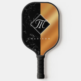 Elegantes Schwarzes Marmor- und Kupferfoilskriptmo Pickleball Schläger