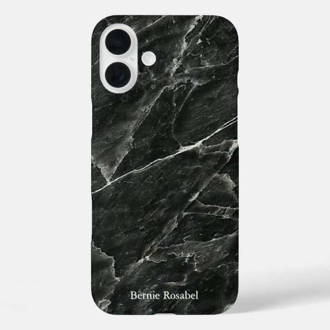 Elegantes Schwarzes Marmorsklab mit Namen iPhone 16 Plus Hülle (Rückseite)