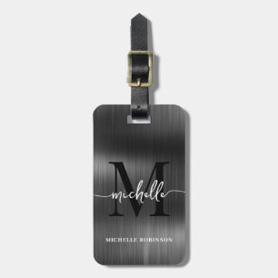 Elegantes Schwarzes Metal Monogram, erstes Skript Gepäckanhänger